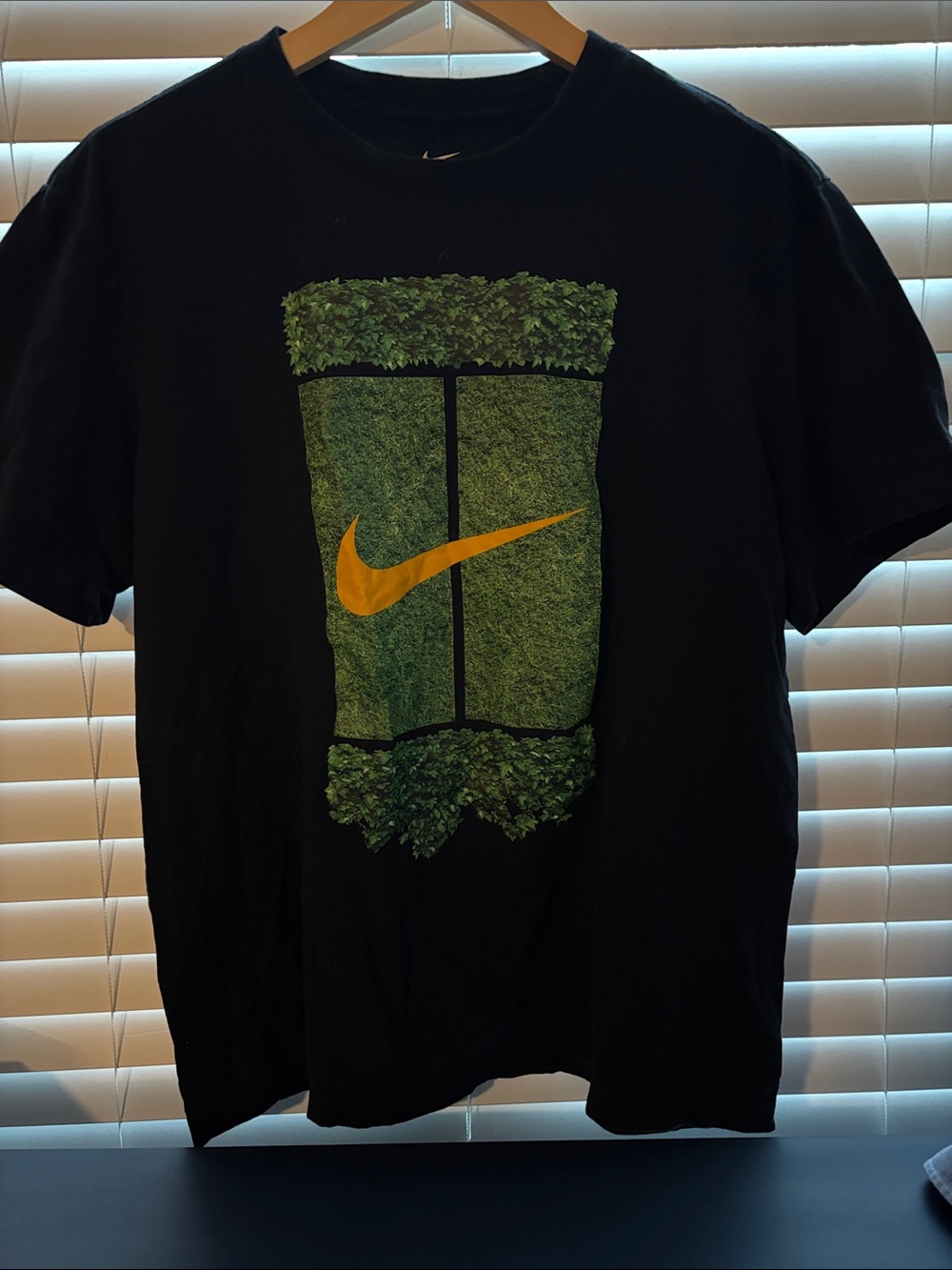Nike Black Tee with Green Court Graphic and Yellow Swoosh